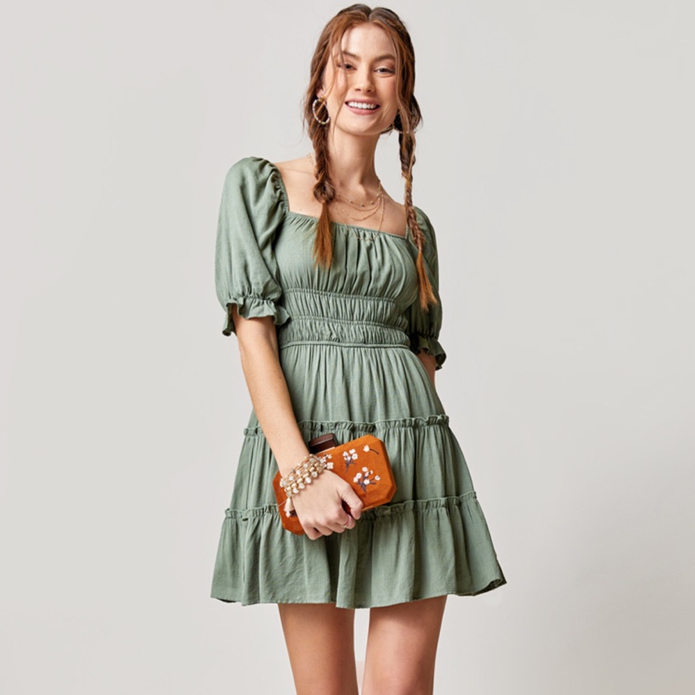 Francesca’s Blue Rain Marianna Puff Sleeve Mini Dress